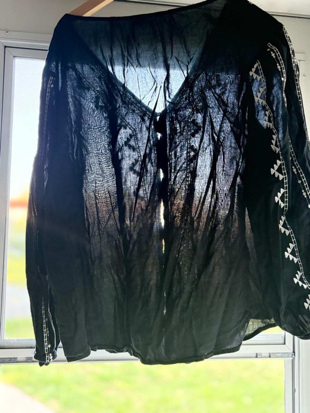 Old Navy Black Sheer Embroidered Button-Front Blouse - Picture 2 of 6